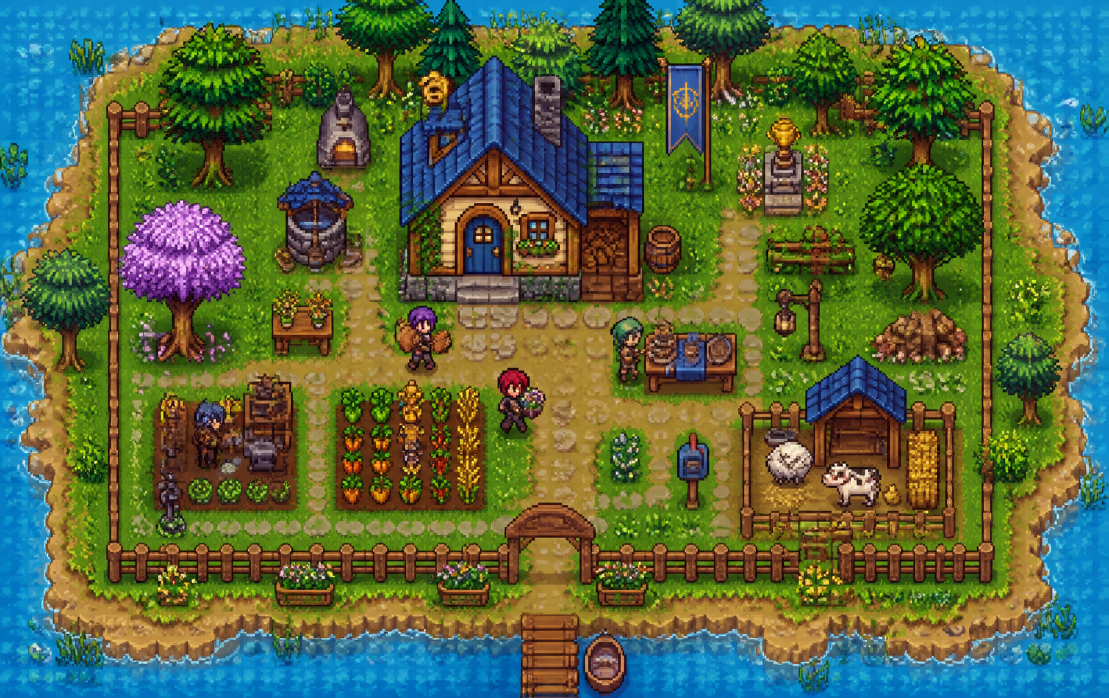 A customizable pixel art player homestead